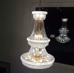 Chandelier installation in hallway